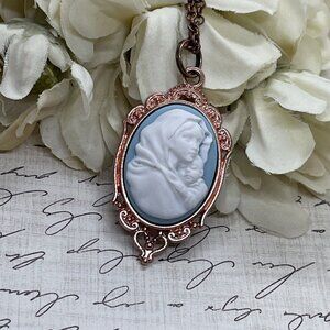 ROSE Gold Madonna Mary Child Jesus MOM Heart Jewelry Mothers Day necklace Cameo